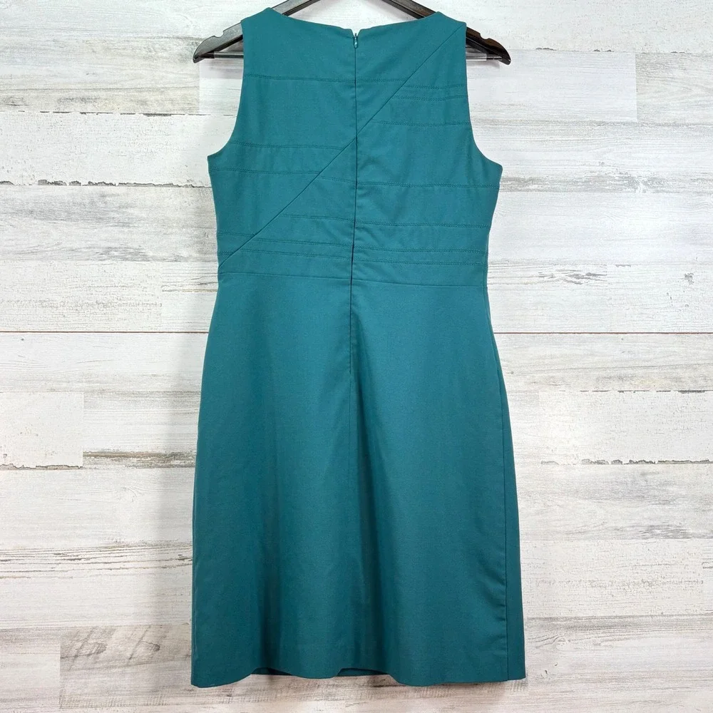 White House Black Market Teal Asymmetric‎ Stitched Sheath Dress 4 Office Chic